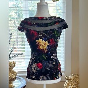 Floral Women's Top with Sheer Accents
